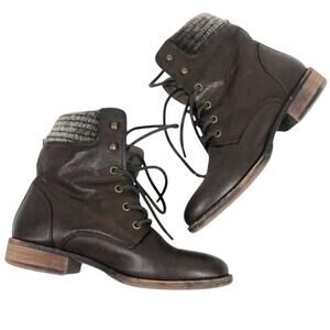 Aldo Combat Boots Womens 8 Brown Faux Leather Lace Up Knit Cuff Indie Sleaze